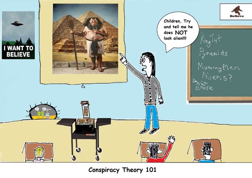 Cartoon: Conspiracy Theory 101 (medium) by hovermansion tagged ancient,aliens,in,wormhole,projector,college,professor,egypt,classroom