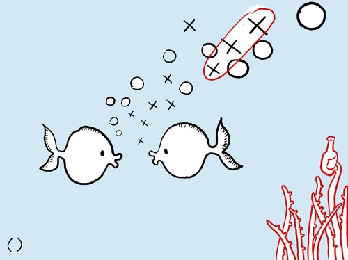 Cartoon: three in fish (medium) by parentheses tagged fish,three,play,sea,bubbles