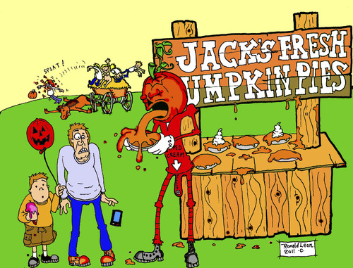 Cartoon: FRESH PUMPKIN PIES (medium) by DaD O Matic tagged jack,lantern,pumpkin,pie,whipped,cream,halloween