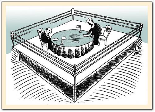 Cartoon: appointment (medium) by penapai tagged ring,box,ring,boxen,einigkeit,debatte,gebrüll,entscheidung,demut,faust,schläge,ergebnisse,gewinner,verlierer,tisch,runde