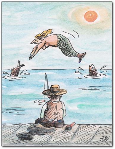 Cartoon: fishing (medium) by penapai tagged mermaid