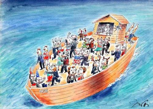 Cartoon: noah (medium) by penapai tagged banquet,arche noah,schiff,boot,tiere,tier,umwelt,natur,katastrophe,untergang,weltuntergang,bibel,religion,glaube,glauben,party,fete,tanzen,unterhaltung,oase,arche,noah