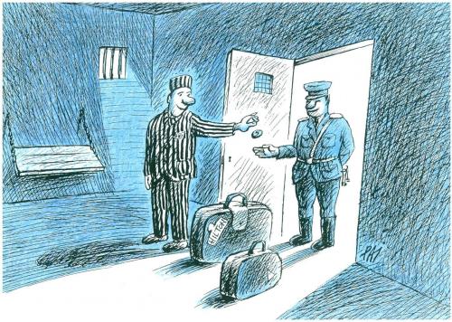 Cartoon: tip (medium) by penapai tagged thanks,gefängnis,knast,gefangene,kriminalität,zelle,hotel,hotelzimmer,trinkgeld,portier