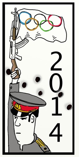 Cartoon: A Little Scary (medium) by tonyp tagged arp,arptoons,tonyp,war,olympics,guns,flag,sports