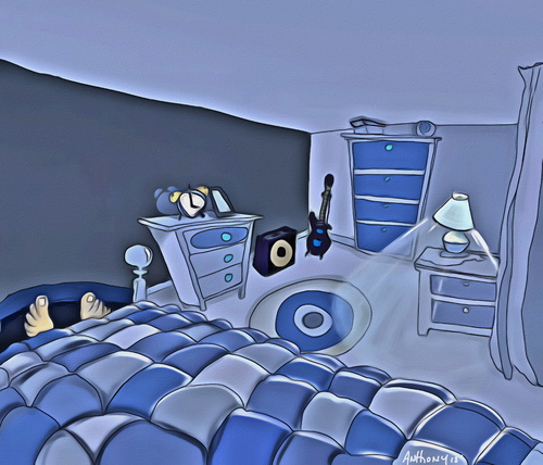 Cartoon: Blue Room (medium) by tonyp tagged arp,blue,room,cats,pot,yoyo,arptoons,wacom,dogs,animals,games,cartoons,space,dreams,music,ipad,camera,tonyp,chickens