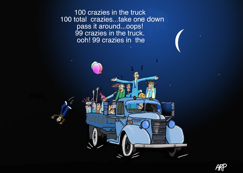 Cartoon: Blue truck with Crazys (medium) by tonyp tagged arptoons,crazes,truck,blue,arp