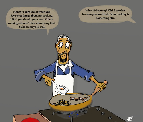 Cartoon: Good cook? (medium) by tonyp tagged arp,blue,brain,bulb,tonyp,toys,american,toy,cook,cooking,food