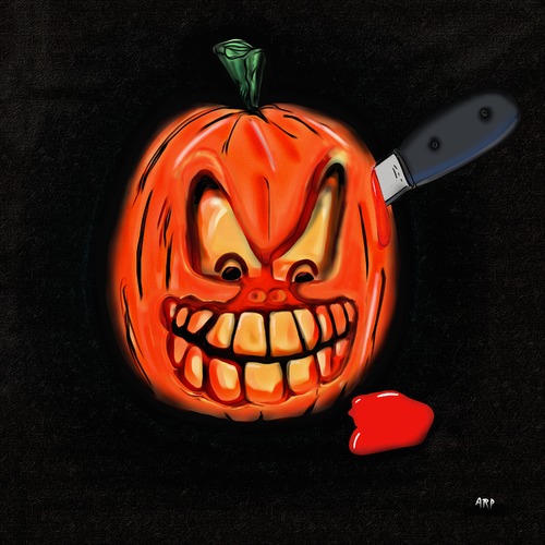 Cartoon: Hurts (medium) by tonyp tagged arp,tonyp,dark,halloween,scary,pumpkin