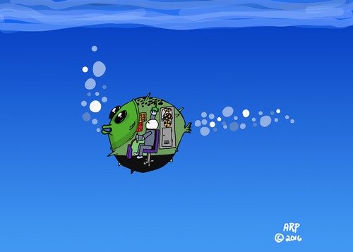 Cartoon: puffy (medium) by tonyp tagged arp,fish,man,machanical