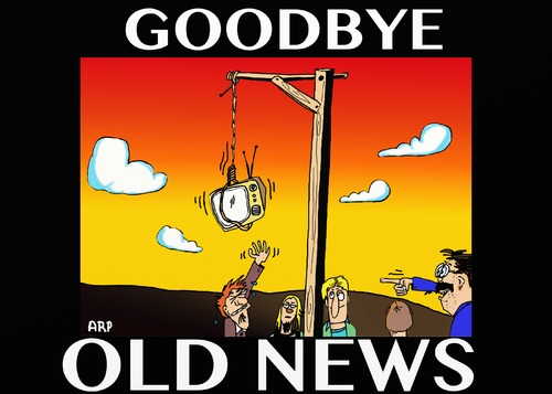 Cartoon: What do we do with the old news? (medium) by tonyp tagged arp,news,old,tv,hanging,do