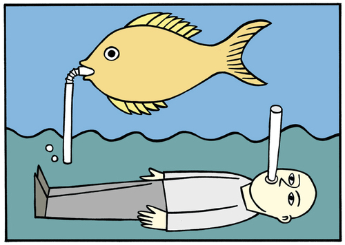 Cartoon: Sink or swim (medium) by baggelboy tagged sink,swim,fish,drown,water,sky,straw,breath