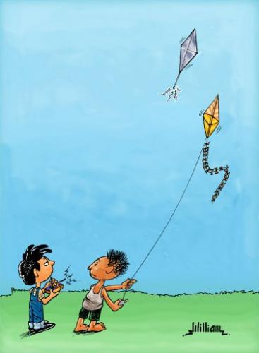 Cartoon: Modernity (medium) by William Medeiros tagged kite,boy,tecnology,toy