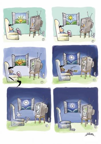 Cartoon: Shutting Down (medium) by William Medeiros tagged television,child,boy,off,addiction