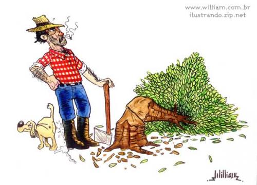 Cartoon: The revenge of nature (medium) by William Medeiros tagged nature,dog,woodcutter,tree,deforestation,