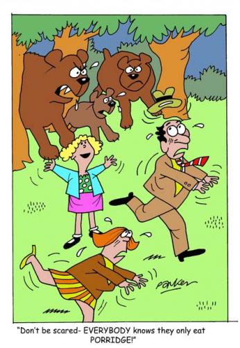 Cartoon: Three bears (medium) by daveparker tagged hree,bears,scared,tourists,golen,haired,girl