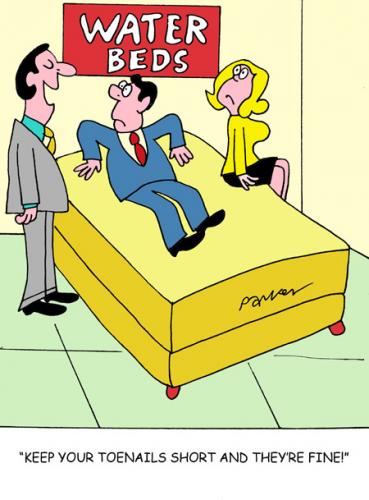 Cartoon: Water beds. (medium) by daveparker tagged water,bed,salesman,customers,toenails,