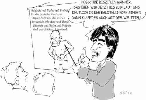 Cartoon: Weltmeisterschaft 2014 (medium) by eisi tagged jogi,löw,wm,2014,fussball,nationalhymne,balotelli,titel