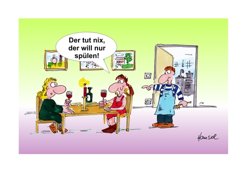 Cartoon: der tut nix-der will nur spülen (medium) by Hansel tagged hansel,hanselcartoons,küche,der