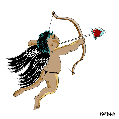 Cartoon: Tanned cupid (medium) by LeeFelo tagged tanned,cupid,arrow,heart,love,condom,hiv,prevention,racism
