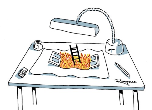 Cartoon: Cartoon about cartoon (medium) by Marcelo Rampazzo tagged drawing,creation,inpiration,desk,cartoon,illustration,zeichnen,malen,zeichnung,arbeitsplatz,künstler,ideen