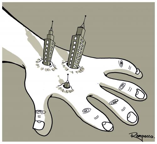 Cartoon: Civil construction (medium) by Marcelo Rampazzo tagged civil,construction,illustration,illustrationen,stadt,city,immobilien,baustelle,hand