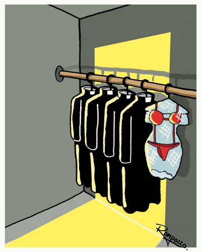 Cartoon: Closet (medium) by Marcelo Rampazzo tagged closet,religion,kirche,glaube,gott,klamotten,anziehsachen,outfit,mode,fashion,kleider,kleiderschrank,verklemmt,anstand,sexy,mann,frau,neigung,sexualität,tabu