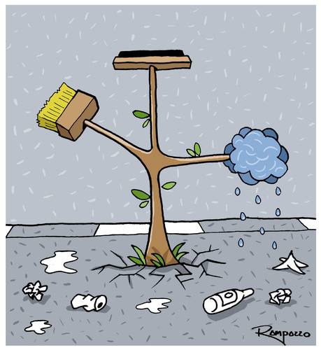 Cartoon: Evolution (medium) by Marcelo Rampazzo tagged evolution,illustration,stadt,city,großstadt,evolution,bäume,baum,wald,natur,umwelt,besen,wachstum