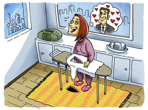 Cartoon: Love is on the floor (medium) by Marcelo Rampazzo tagged love,house,wife,liebe,mann,frau,beziehung,ehe,bügeleisen,bügeln,hausfrau,haushalt