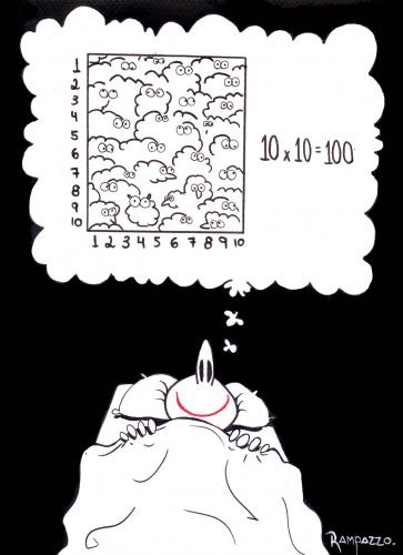 Cartoon: sleeping (medium) by Marcelo Rampazzo tagged sleep,,schlafen,träumen,einschlafen,bett,schafe,zählen,methode,strategie,rechnen,mathe,zahlen