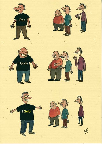Cartoon: i Gelb (medium) by Florian France tagged gude,phone,ipad,ipod,iphone,tshirt,hessen,mundart,dialekt,frankfurt,igelb