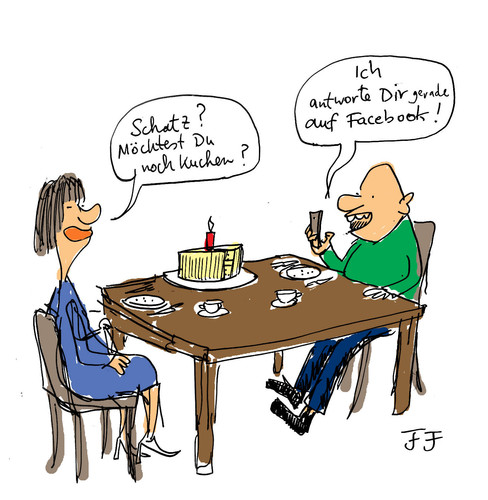 Cartoon: Noch Kuchen ? (medium) by Florian France tagged kuchen,face,book,kommunikation