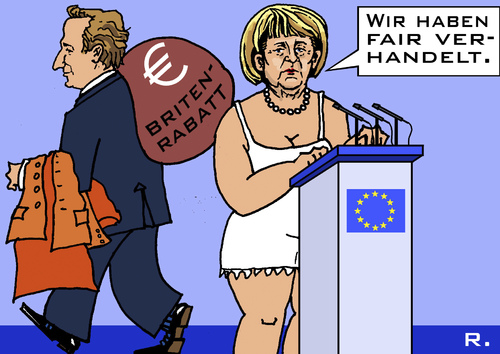 Cartoon: Briten Rabatt (medium) by RachelGold tagged briten,rabtt,eu,budget,gipfel,cameron,merkel