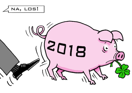 Cartoon: Erzwungener Optimismus? (medium) by RachelGold tagged 2018,jahreswechsel,neujahr,schweinchen,glücksbringer,glück