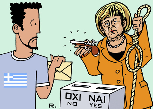 Cartoon: Greek Referendum (medium) by RachelGold tagged greece,eu,euro,crisis,austerity,referendum,merkel