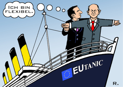 Cartoon: Macrons neuer Liebling (medium) by RachelGold tagged frankreich,deutschland,eu,macron,scholz,titanic,deutsch,französische,achse,freundschaft