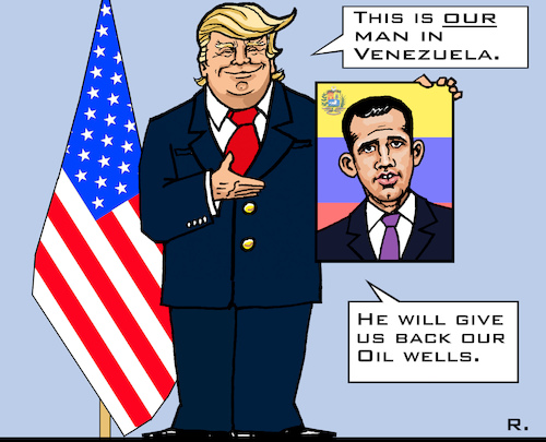 Cartoon: Regime Change in Venezuela? (medium) by RachelGold tagged venezuela,usa,regime,change,trump,guaido,maduro,oil
