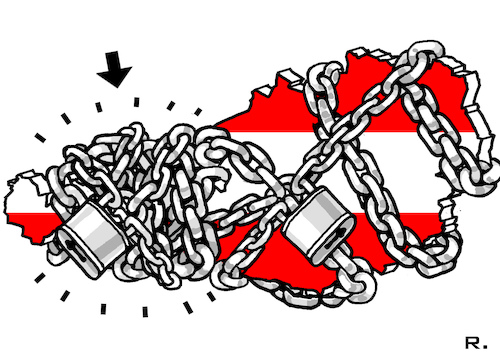 Cartoon: Ungleicher Lockdown (medium) by RachelGold tagged österreich,tirol,pandemie,quarantäne,lockdown,reisewarnung,corona,covid19