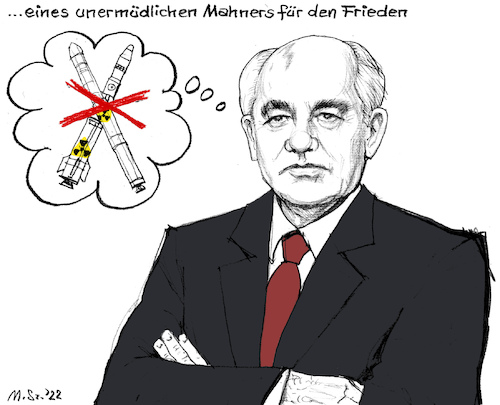Cartoon: in memoriam (medium) by MarkusSzy tagged gorbatschow,rullsand,ussr,präsident,tod,würdigung
