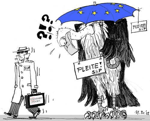 Cartoon: Pleite-Zertifikat (medium) by MarkusSzy tagged pleitegeier,rettungsschirm,eu,abstufung,poor,and,standard