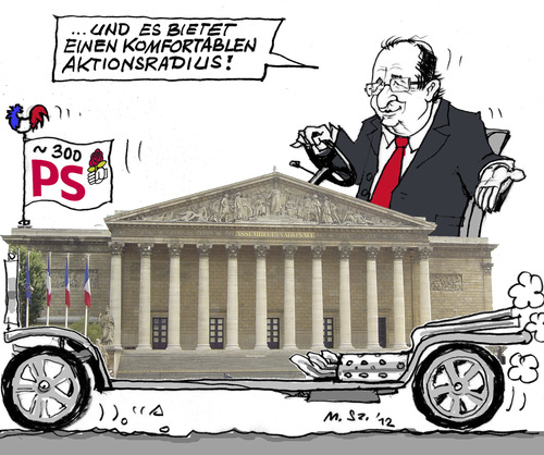 Cartoon: Politische Mobilität - mit 300P (medium) by MarkusSzy tagged frankreich,wahlen,nationalversammlung,hollande,ps