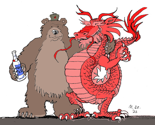 Cartoon: Seltsame Tier-Freundschaften (medium) by MarkusSzy tagged russland,china,kooperationen,wirtschaft,militär