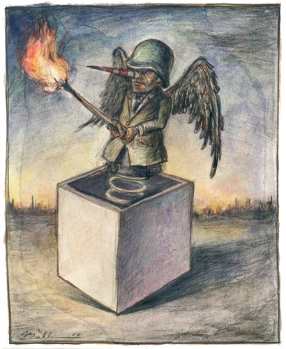 Cartoon: Kleiner Brandstifter (medium) by Thomas Bühler tagged brandstifter,brennen,feuer,soldat,krieg