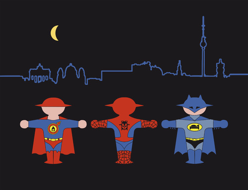 Cartoon: leuchtende Superhelden (medium) by Thomas Bühler tagged superman,spiderman,batman,superhelden,helden,ampelmännchen,ampelmanns