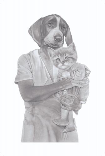 Cartoon: Dog and Kitten (medium) by jim worthy tagged animal,dog,cat,kitten,pencil,illustration