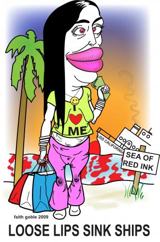 Cartoon: Octomom Goes Shopping (medium) by faith goble tagged nadya,suleman,octomom,faith,goble,adobe,illustrator,bailout,recession,california,lips,banks,automakers