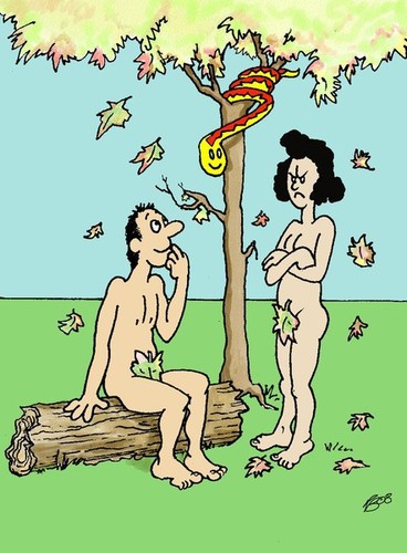 Cartoon: Autumn Leaves (medium) by aarbee tagged adam,eve,eden,serpent