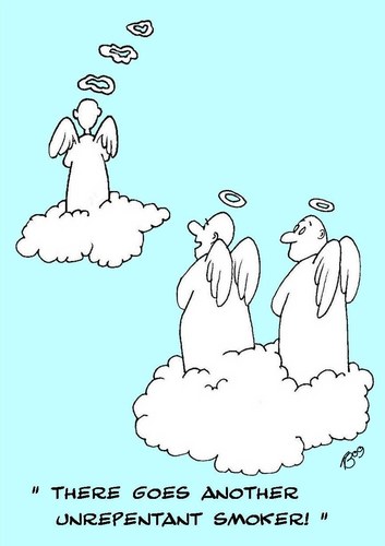 Cartoon: The unrepentant. (medium) by aarbee tagged smoking,angels,heaven