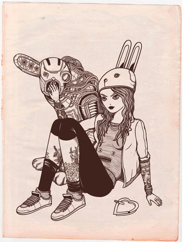 Cartoon: a girl with the dog (medium) by elmoro tagged dog,robot,vector,illustrator,illustration,mecha