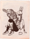 Cartoon: a girl with the dog (small) by elmoro tagged dog,robot,vector,illustrator,illustration,mecha
