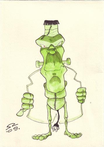 Cartoon: Frankenstein (medium) by zed tagged frankenstein,wires,hollywood,movies